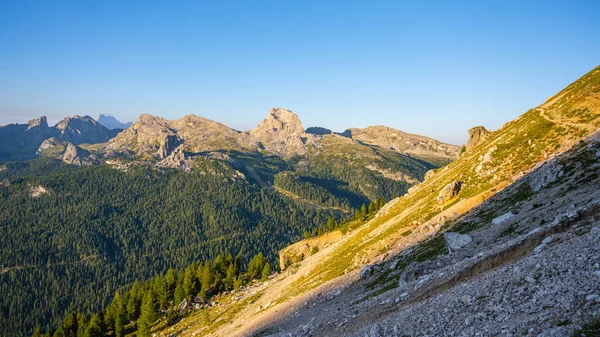 Dolomites Panoramic View Morning Sunrise Time Gusela Averau Nuvolau Peaks — Stok fotoğraf