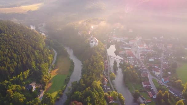 Rozmberk Nad Vltavou Vltava河上方的Rozmberk城堡 捷克共和国 Aerial Footage Drone — 图库视频影像