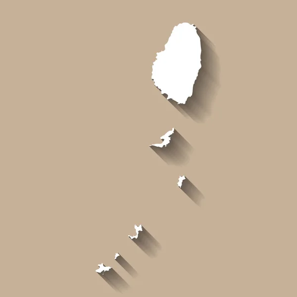 セントビンセント グレナディーンのカントリーシルエット 詳細な地図だ 白いカントリーシルエットとともにドロップ長い影でベージュの背景 — ストックベクタ