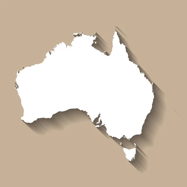 澳大利亚国家概况 高度详细的地图 在米色背景上投下长长的阴影的白色乡村轮廓 — 图库矢量图片