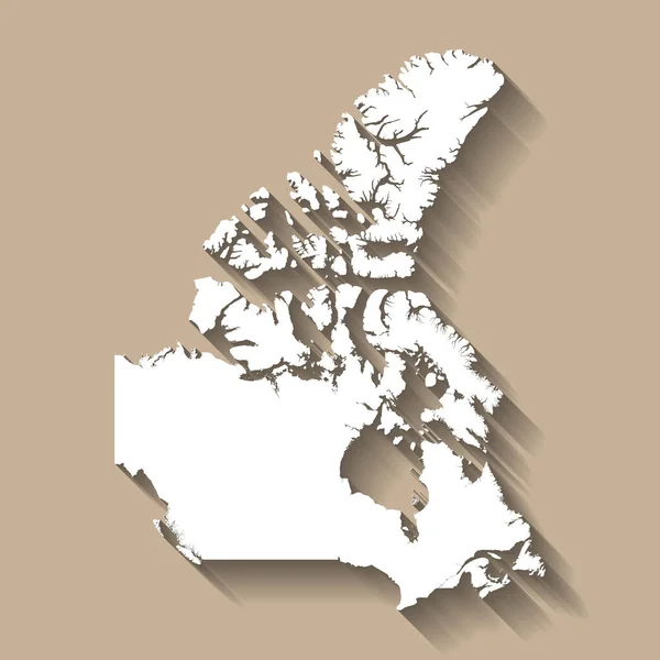 加拿大国家概况 高度详细的地图 在米色背景上投下长长的阴影的白色乡村轮廓 — 图库矢量图片