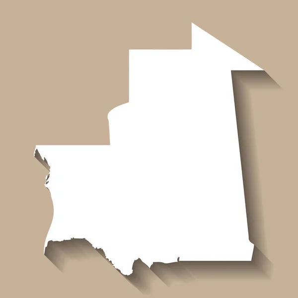 モーリタニアのカントリーシルエット 詳細な地図だ 白いカントリーシルエットとともにドロップ長い影でベージュの背景 — ストックベクタ