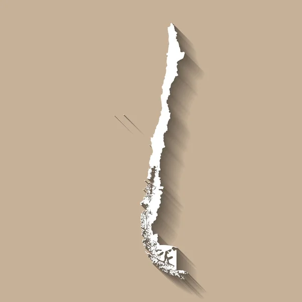 チリ国のシルエット 詳細な地図だ 白いカントリーシルエットとともにドロップ長い影でベージュの背景 — ストックベクタ