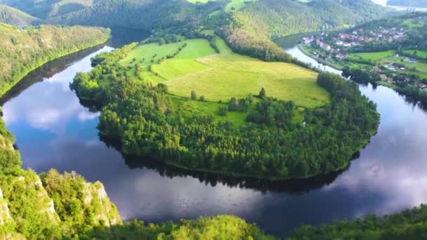 Solenice Hästsko Meander Floden Vltava Centrala Böhmen Flygfotograf Från Drönare — Stockvideo