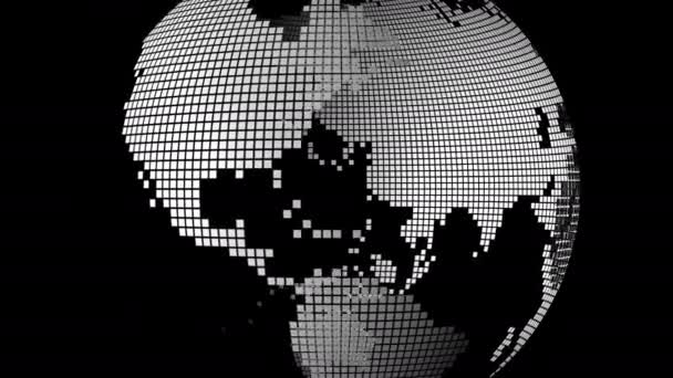 Obracający Się Kwadrat Kropkowany Earth Globe Jasnoszare Lądy Przejrzyste Morza — Wideo stockowe