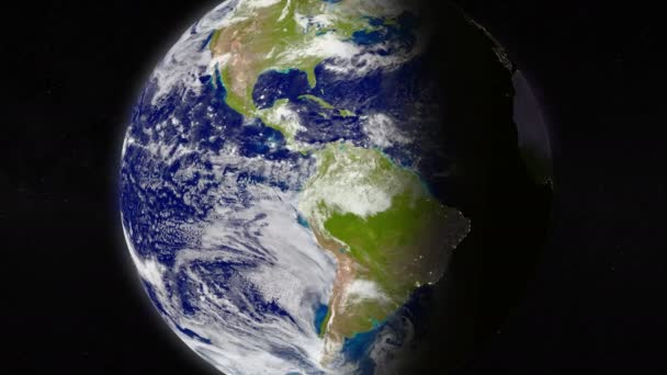 Realistyczne Wirujące Ziemskie Globe Dzień Nocy Planeta Lądem Wodą Atmosferą — Wideo stockowe