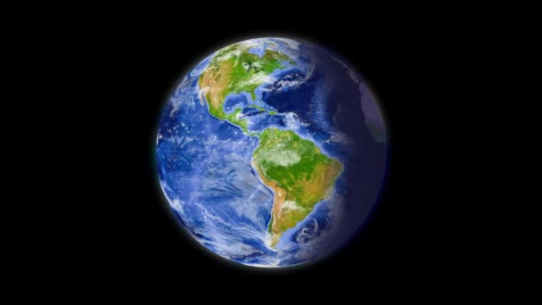 Реалистичное Вращение Земного Глобуса Днем Ночью Планета Сушей Водой Атмосферой — стоковое видео