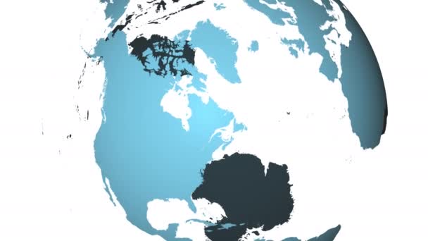 Rotating Earth Globe Map Gericht Het Noordelijk Halfrond Lichtblauwe Landen — Stockvideo