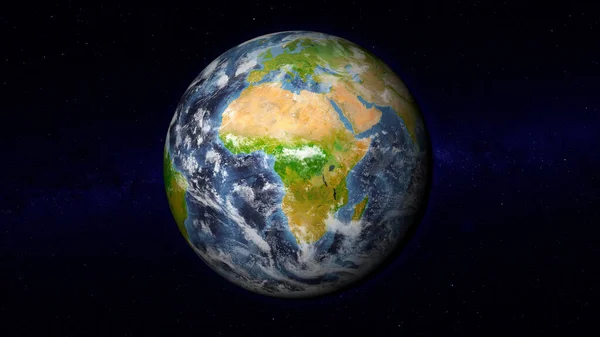 Realistic Earth globe focused on Africa. Day side of Earth illuminated by sunshine and stars of universe on background. Elements of this image furnished by NASA