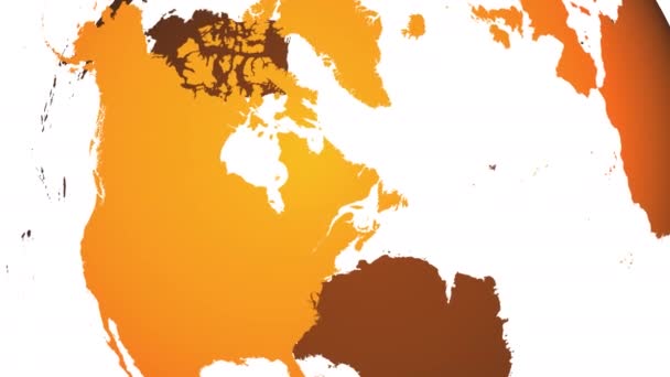 Draaiende Aardbol Kaart Oranje Land Transparante Zeeën Oceanen Witte Achtergrond — Stockvideo