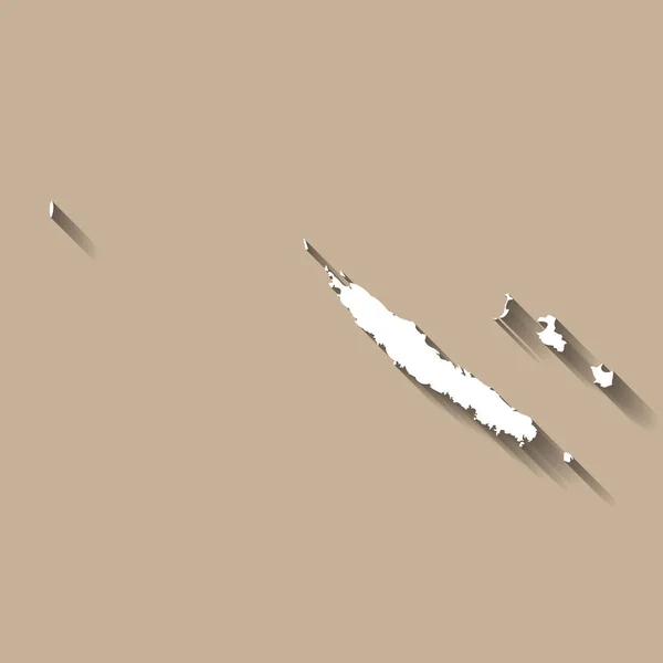 ニューカレドニアのシルエット 詳細な地図だ 白いカントリーシルエットとともにドロップ長い影でベージュの背景 — ストックベクタ