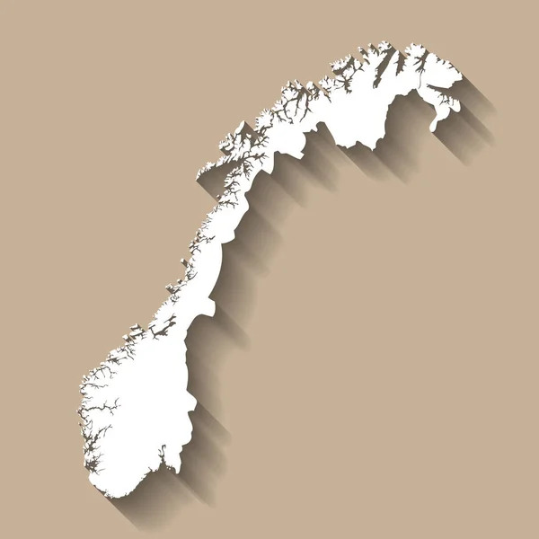 ノルウェーの国のシルエット 詳細な地図だ 白いカントリーシルエットとともにドロップ長い影でベージュの背景 — ストックベクタ
