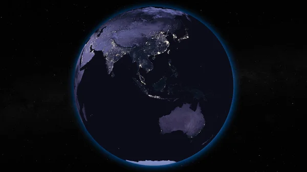 Globul Pământului Timp Noapte Concentrat Asia Sud Australia Partea Întunecată — Fotografie, imagine de stoc