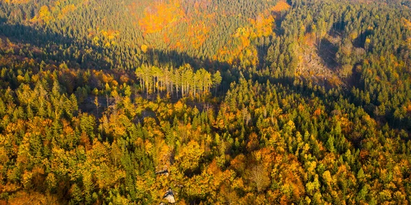 Colorido Bosque Otoñal Las Montañas Jizera Vista Aérea Desde Dron —  Fotos de Stock