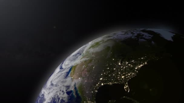 Realista Girando Earth Globe Escena Día Noche Planeta Con Tierras — Vídeos de Stock