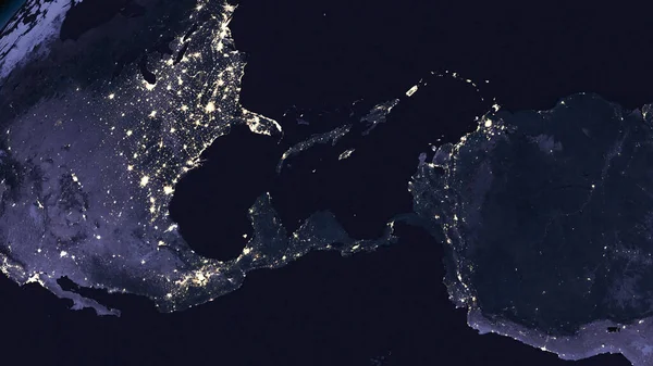 Globul Pământului Timp Noapte Concentrat America Centrală Caraibe Partea Întunecată — Fotografie, imagine de stoc