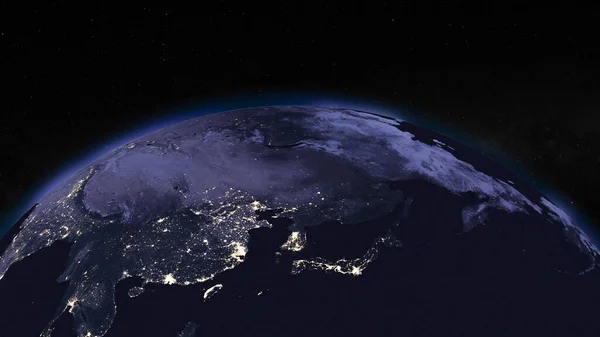 Erdball Bei Nacht Fokussierte Sich Auf Ostasien Dunkle Seite Der — Stockfoto