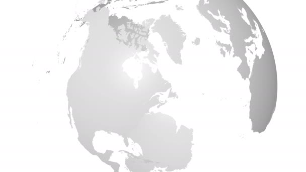 Obrót Ziemi Globe Map Jasnoszare Lądy Przejrzyste Morza Oceany Białym — Wideo stockowe