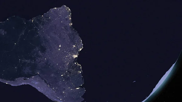 Ziemski Glob Nocą Skupił Się Brazylii Ciemna Strona Ziemi Oświetlonymi — Zdjęcie stockowe