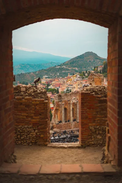 Мальовничі Видовище Місті Таорміна Відоме Красиве Місто Провінції Мессіна Сицилія — стокове фото