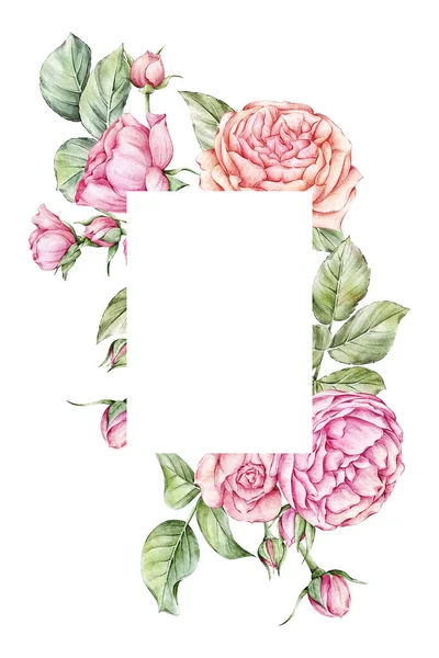 Watercolor Roses Frame Wreath Decorative Elements Wedding Invitations Baby Showers — Zdjęcie stockowe