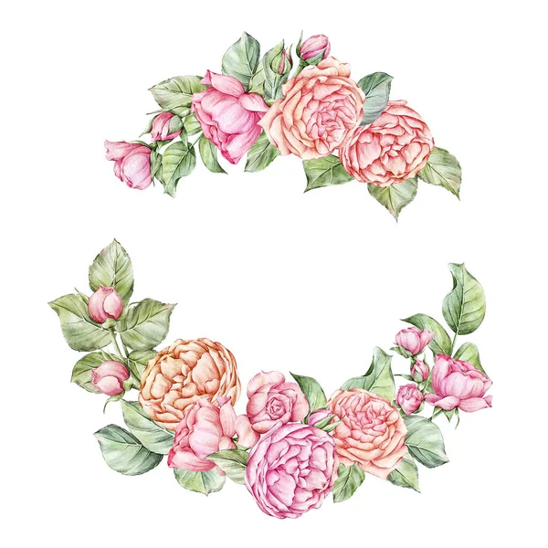 Watercolor Roses Frame Wreath Decorative Elements Wedding Invitations Baby Showers — Φωτογραφία Αρχείου