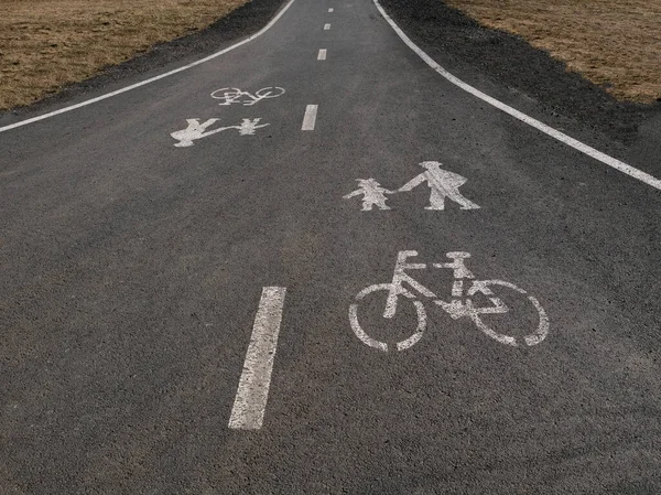 Sinal Estrada Para Ciclismo Pedestres Asfalto Sinal Pintado Branco Para — Fotografia de Stock