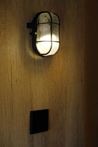 Turned Yellow Light Industrial Style Metal Black Wall Lamp Wall — Foto de Stock