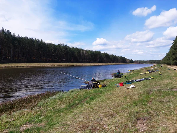 Pescadores Pescar Lago Bielorrússia Cidade Vileika Março 2021 — Fotografia de Stock
