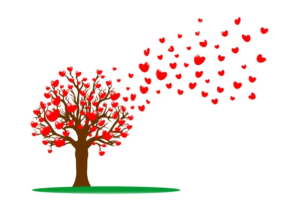 Ağaç ve kırmızı Kalpler — Stok fotoğraf