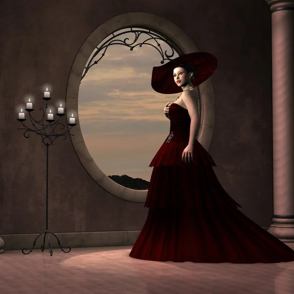 Lady in Red Dress — Stock Photo, Image