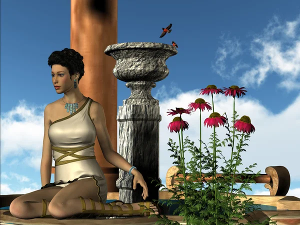 Ρωμαία κυρία και λουλούδια — Φωτογραφία Αρχείου