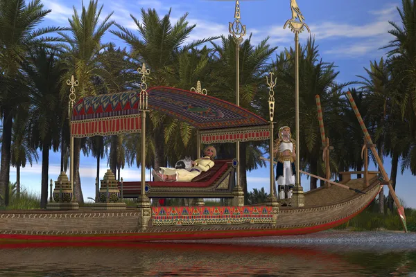 Donna egiziana e barca — Foto Stock