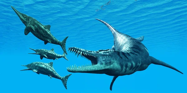 Liopleurodon útoky ichthyosaurus — Stock fotografie
