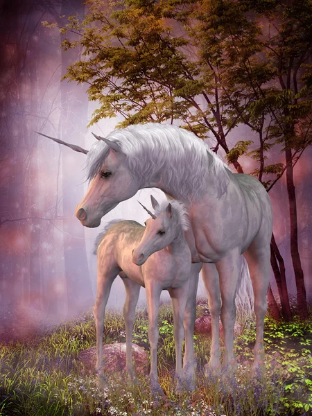 Unicorn Mare and Foal — Stock Photo, Image