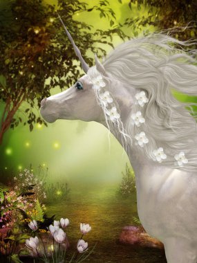Unicorn, efsanevi ve efsanevi bir ormanda yaşayan boynuzlu beyaz at yaratığıdır..