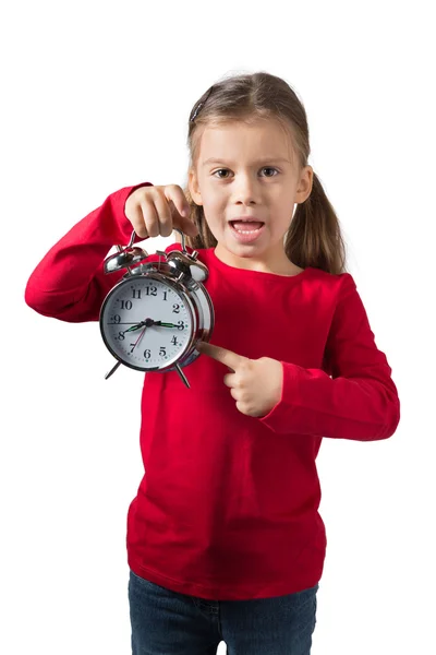 Girls Showing Alarm Clock — Stock Photo, Image