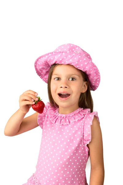 Menina com um morango — Fotografia de Stock