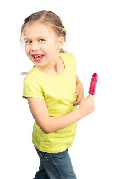 Młoda dziewczyna zabawy z jej lodów — Zdjęcie stockowe