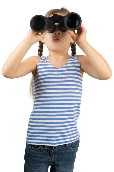 Holčička s dalekohledem — Stock fotografie