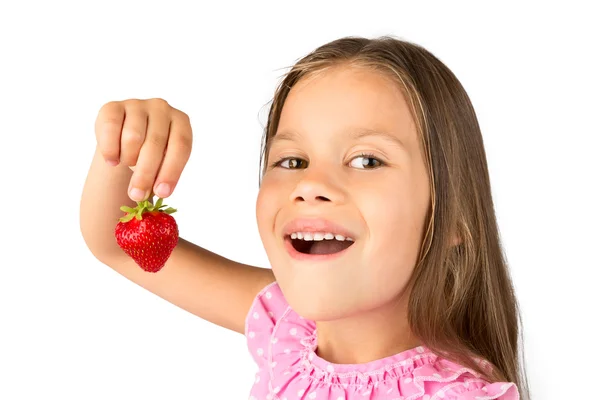 Menina com um morango — Fotografia de Stock