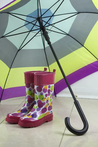 Rubber Boots and Umbrella — Stock Photo, Image