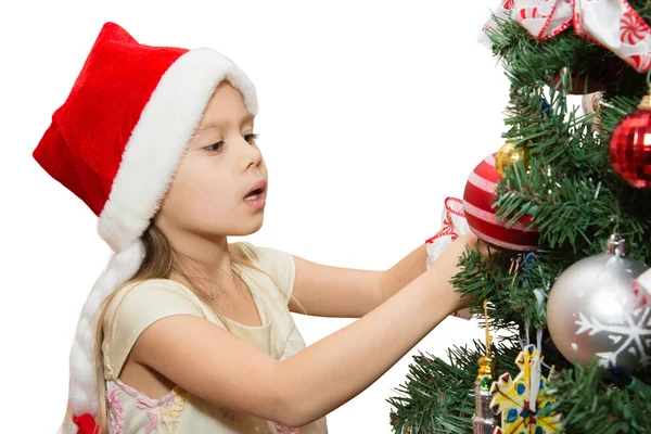 Menina decoração árvore de Natal — Fotografia de Stock