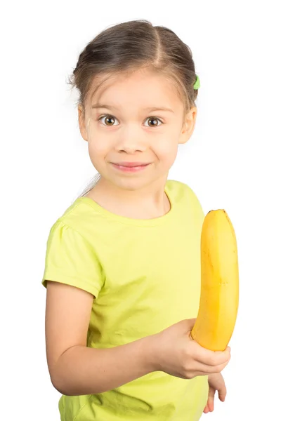 Young Girl Holding Banana — Stock Photo, Image