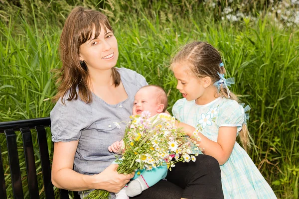 Happy Mom with Two Daughters — Stock Photo, Image