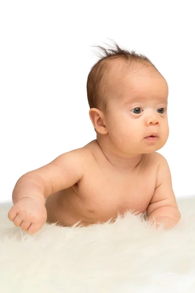 Newborn Baby Girl Lying on a Sheepskin — Stock Photo, Image