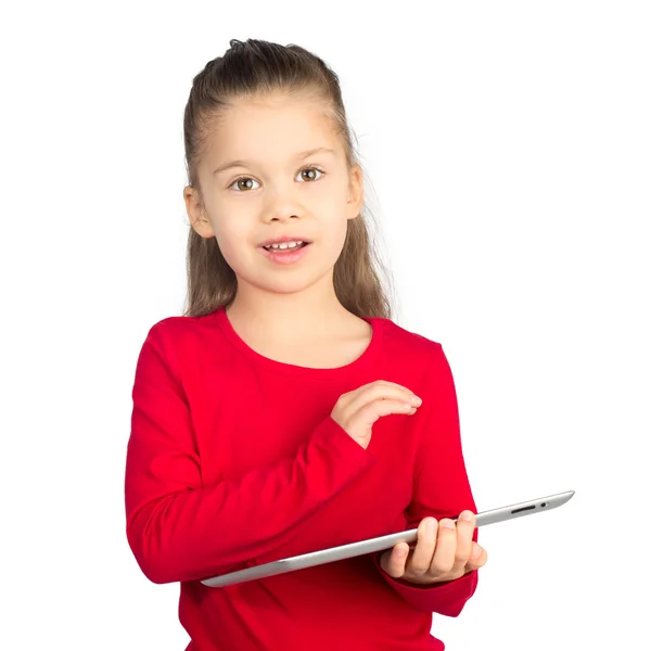 Menina segurando Tablet Computador — Fotografia de Stock