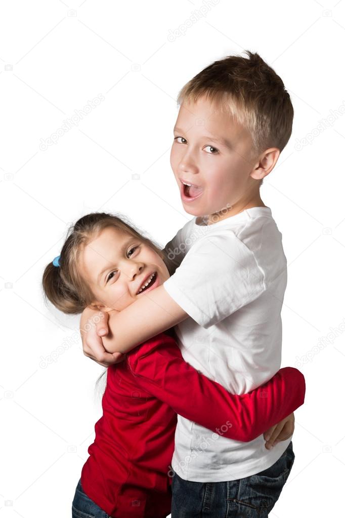 Little Boy and Girl Hugging