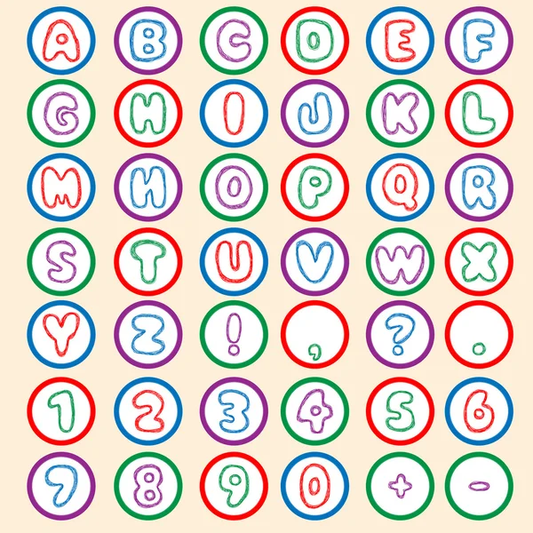 Alphabet and numbers in a colorful style — Stock Vector