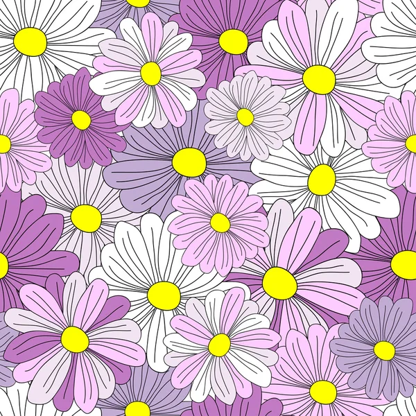 Cosmos flowers seamless background pattern — Stock Vector